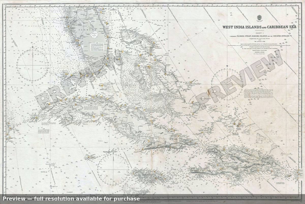 Antique map: Florida West Indies, 1913