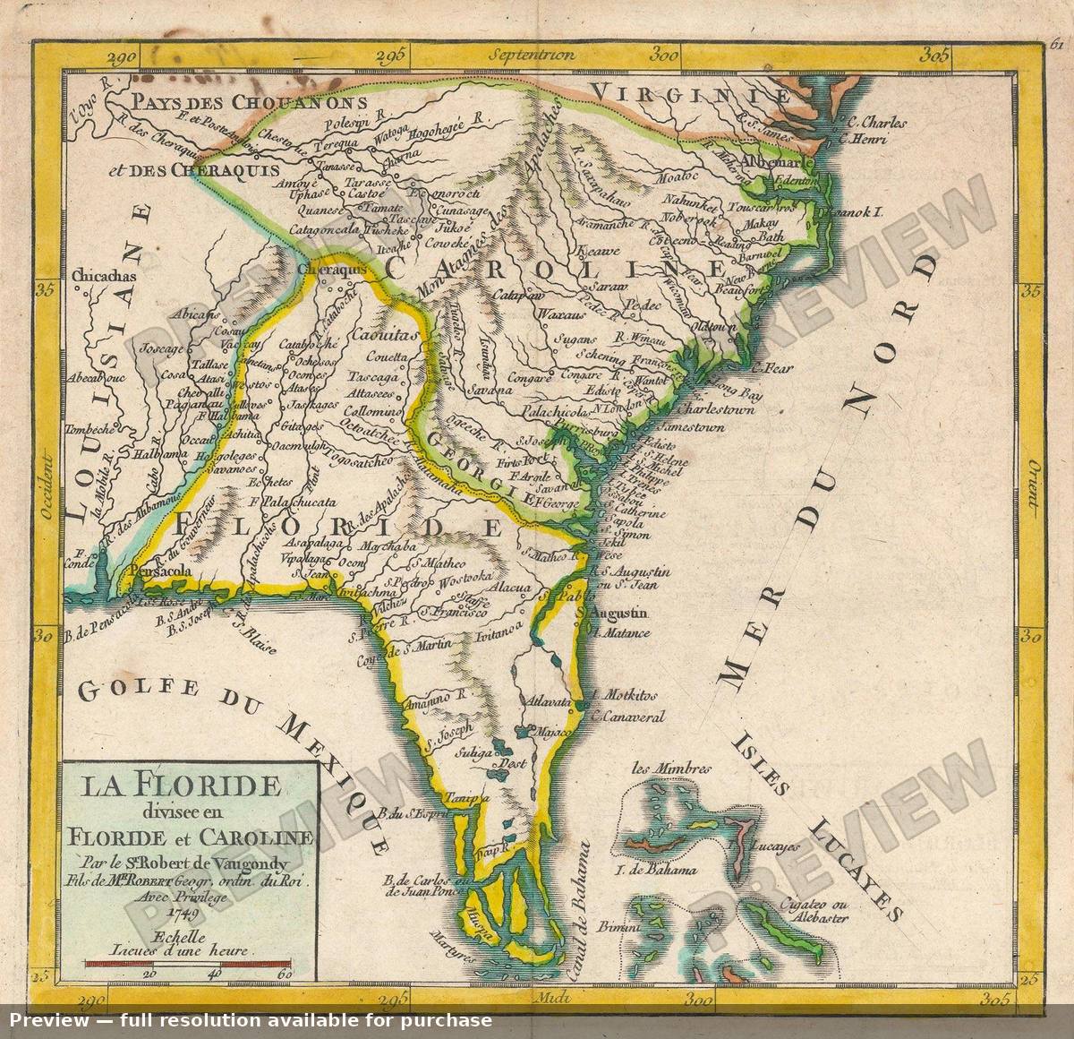 Antique map: Floride, 1749