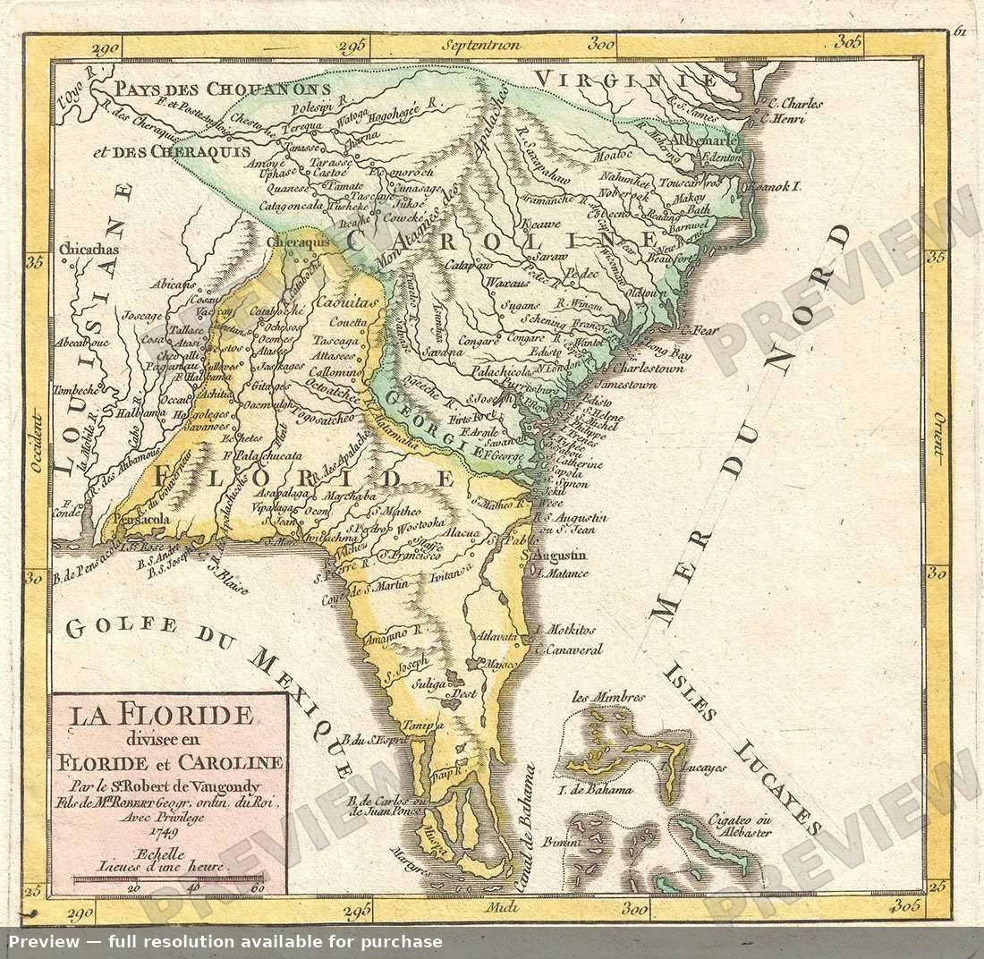 Antique map: Floride, 1749