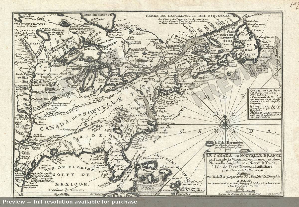 Antique map: Floride Virginie Caroline Nv Angleterre, 1705, 1705