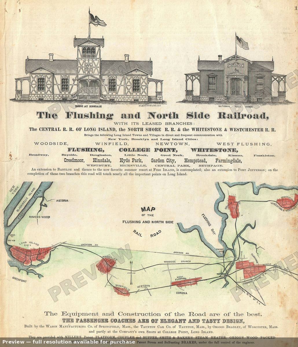 Antique map: Flushing Railroad, 1873
