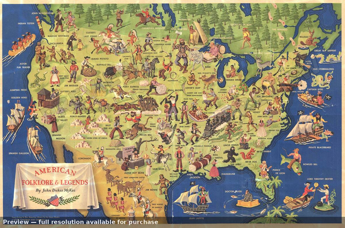 Antique map: Folklore Legends, 1950