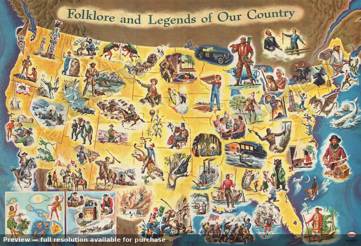 Antique map: Folkloreand Legends, 1960