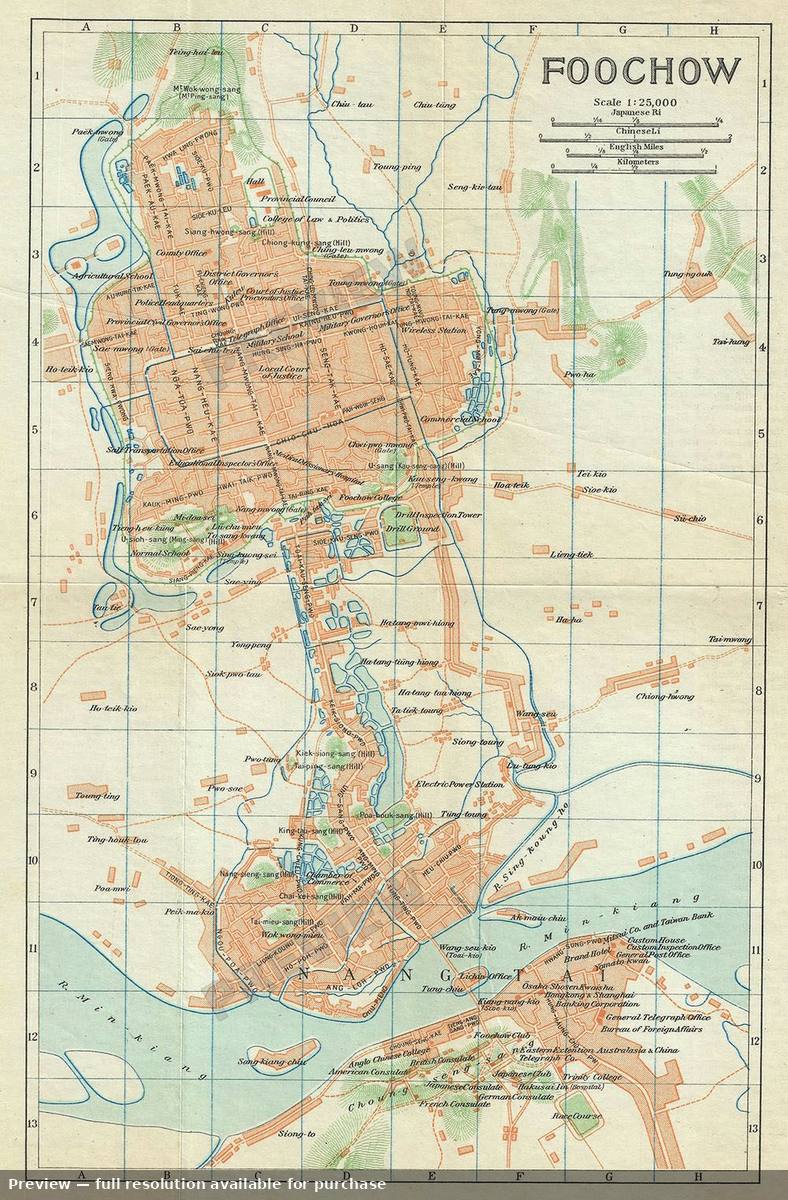 Antique map: Foochow, 1924, 1924