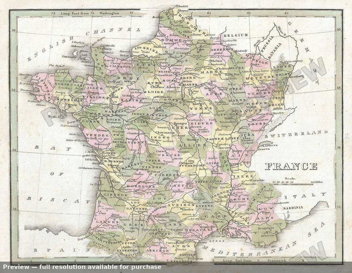 Antique map: France, 1835