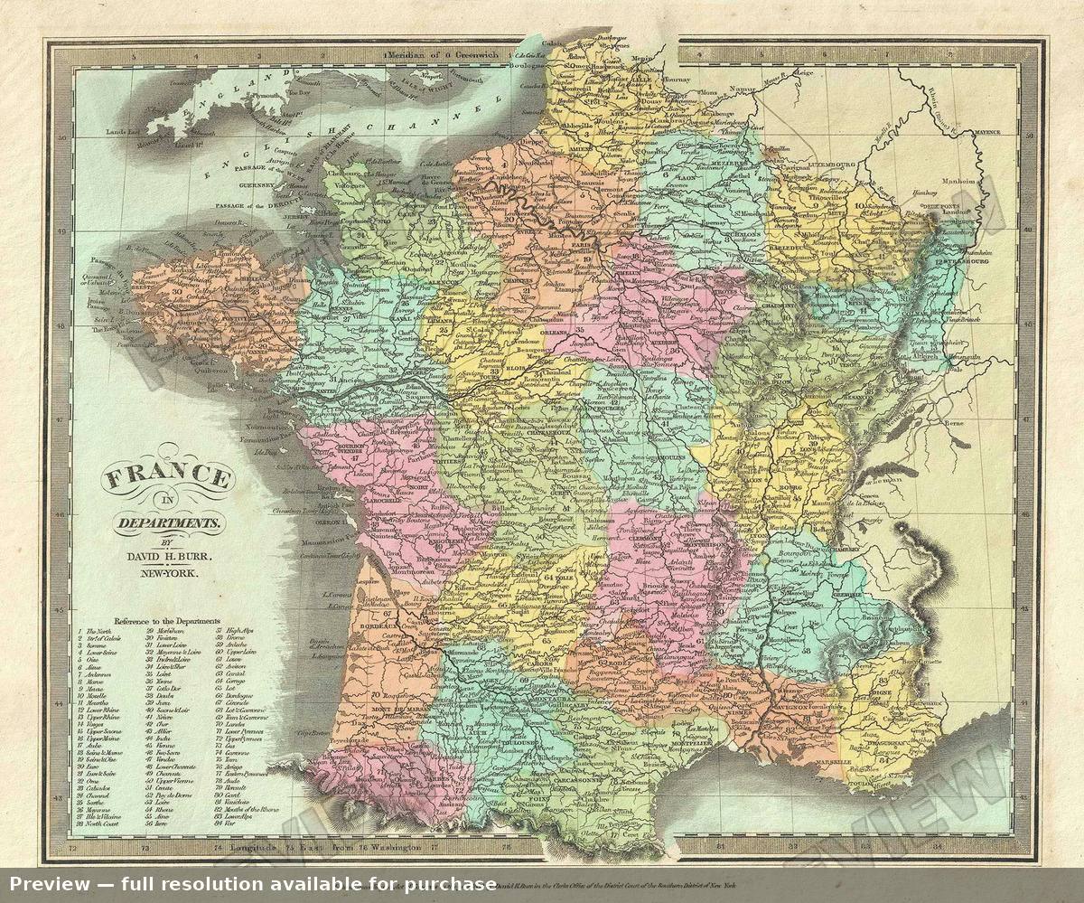 Antique map: France, 1835