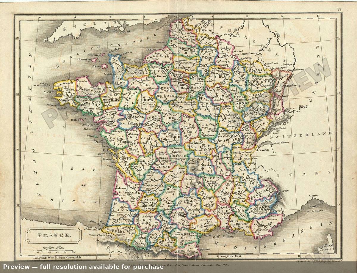 Antique map: France, 1822