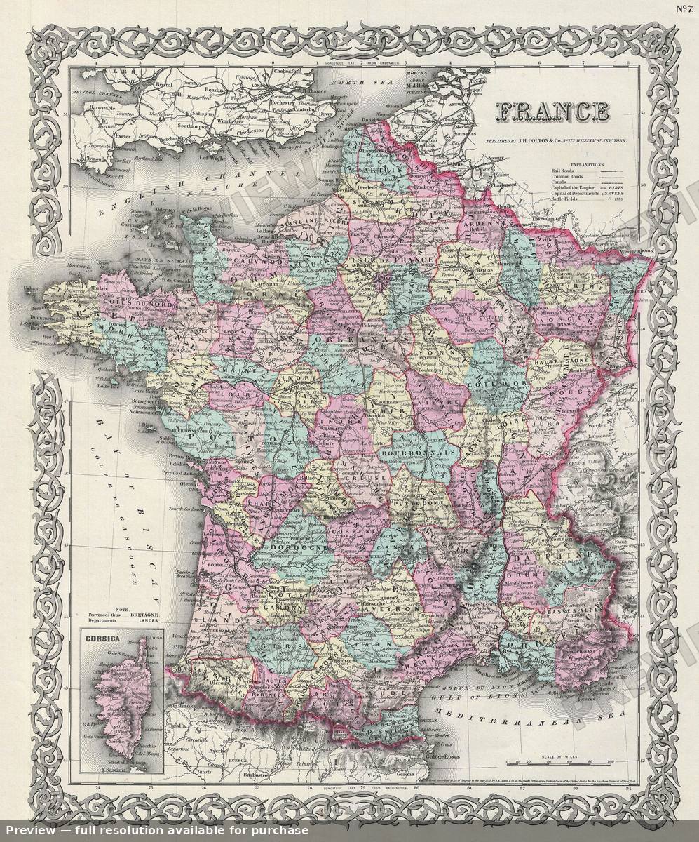 Antique map: France, 1856