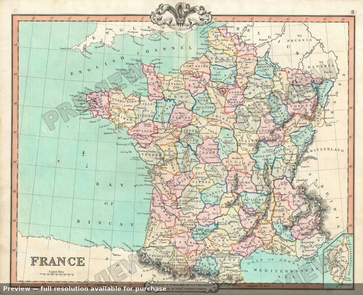 Antique map: France, 1850