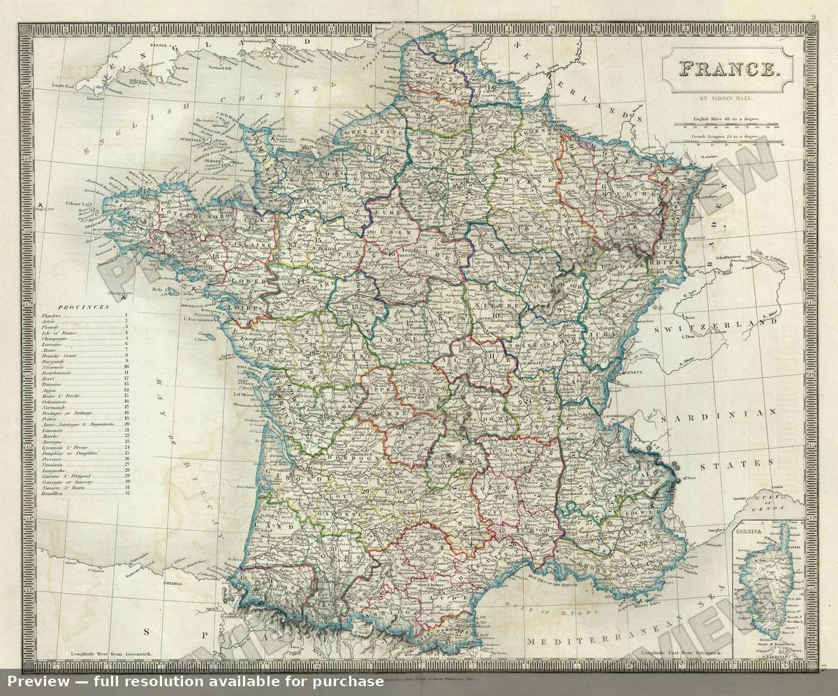 Antique map: France, 1835
