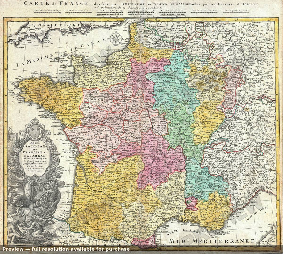 Antique map: France, 1741