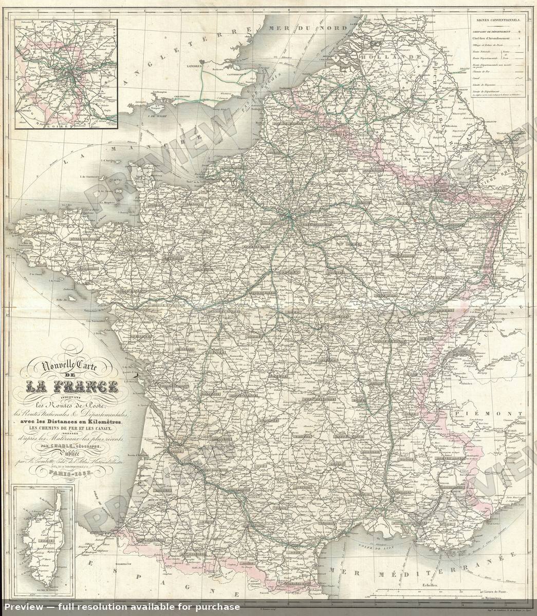 Antique map: France, 1852