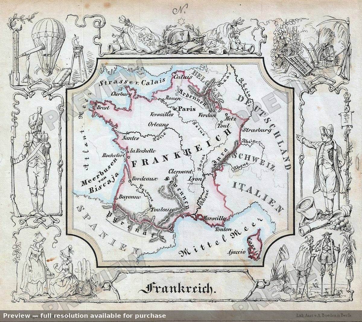 Antique map: France, 1846