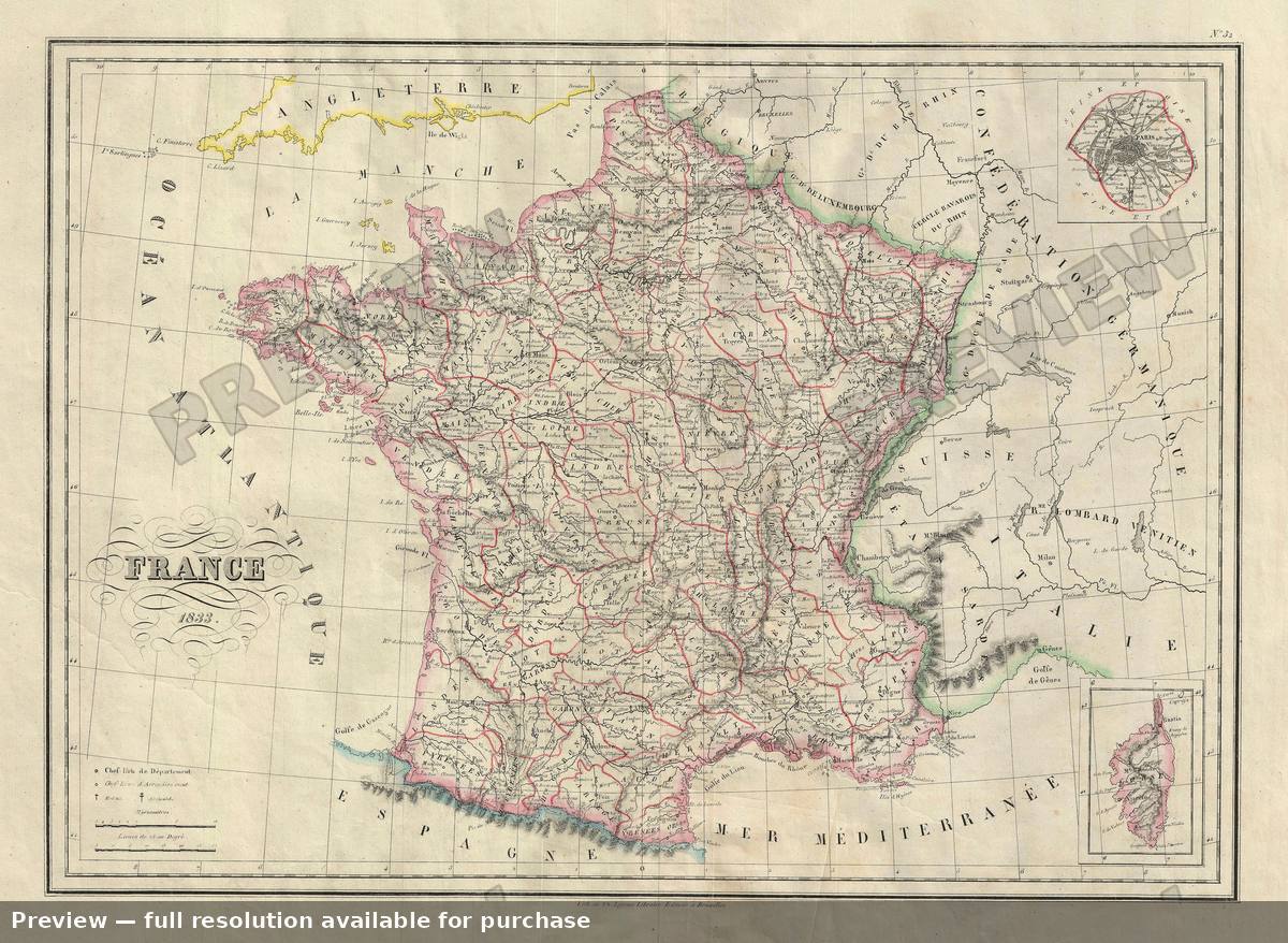 Antique map: France, 1837