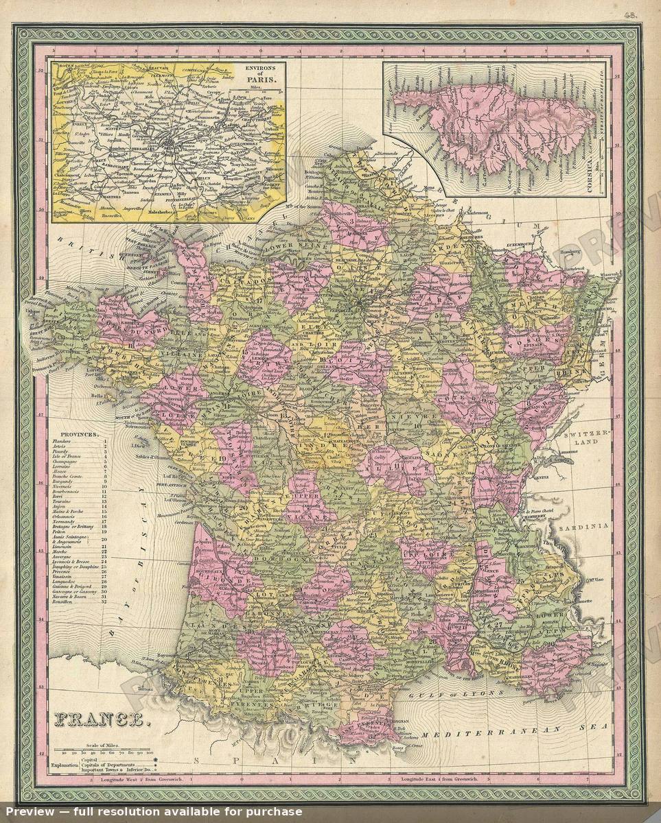 Antique map: France, 1849, 1849