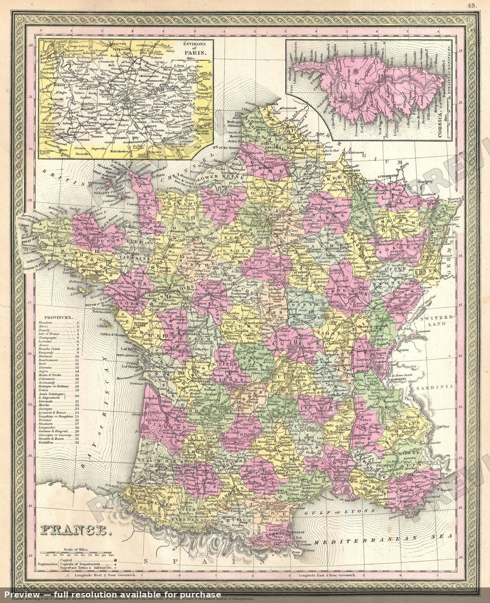 Antique map: France, 1854, 1854