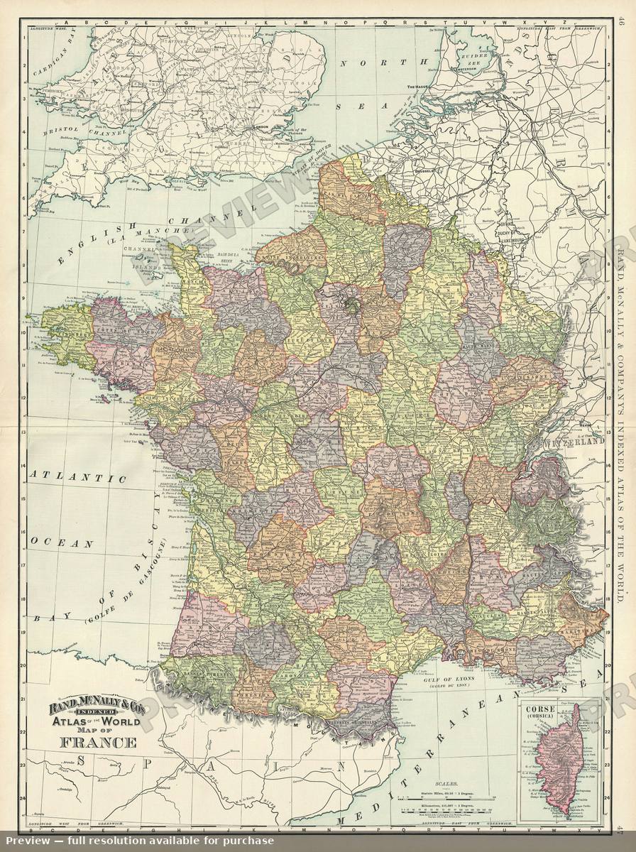 Antique map: France, 1895