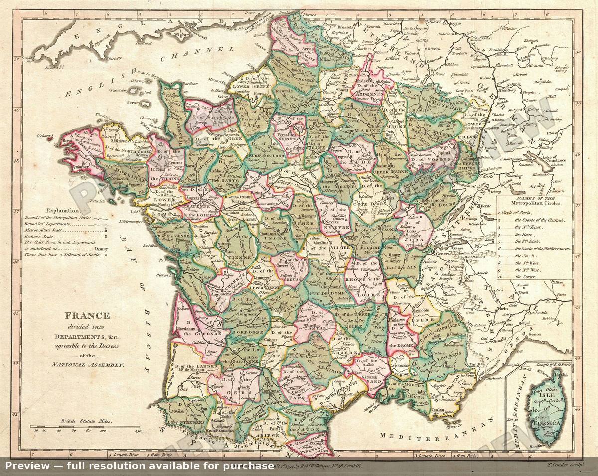Antique map: France, 1794