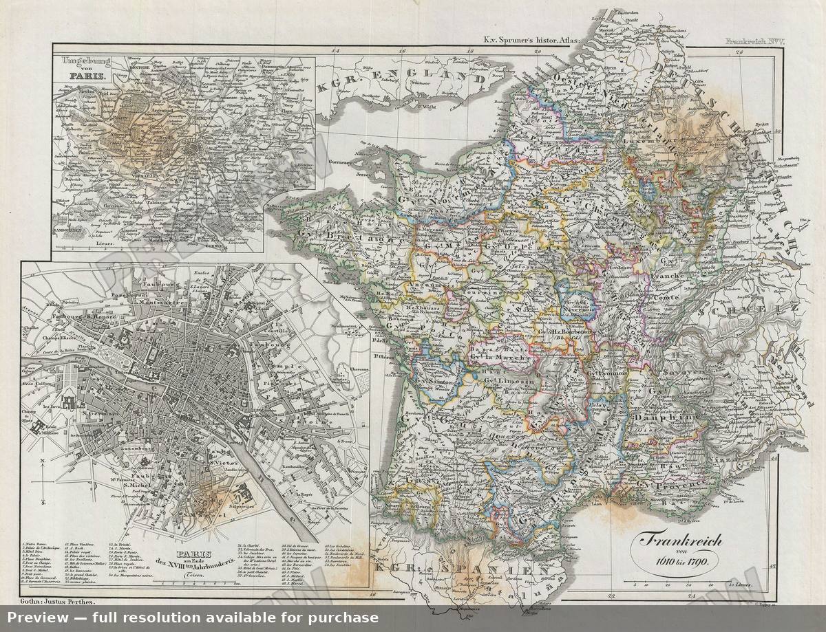Antique map: France 1610, 1854