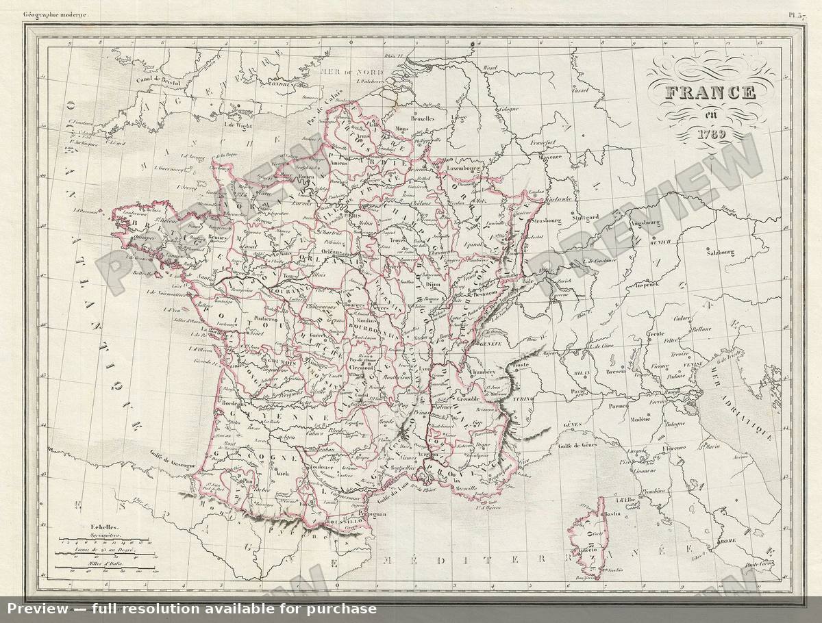 Antique map: France 1789, 1843