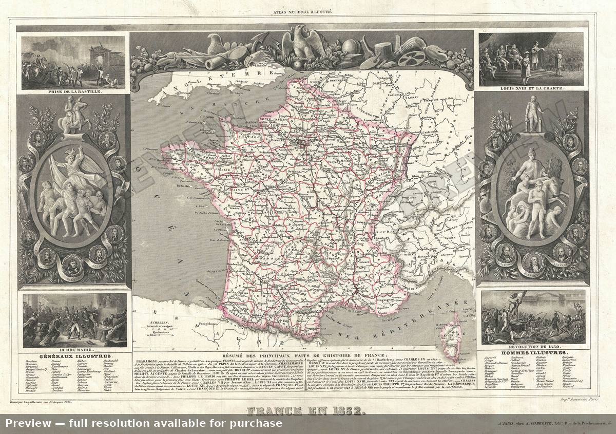 Antique map: France 1852, 1852, 1852
