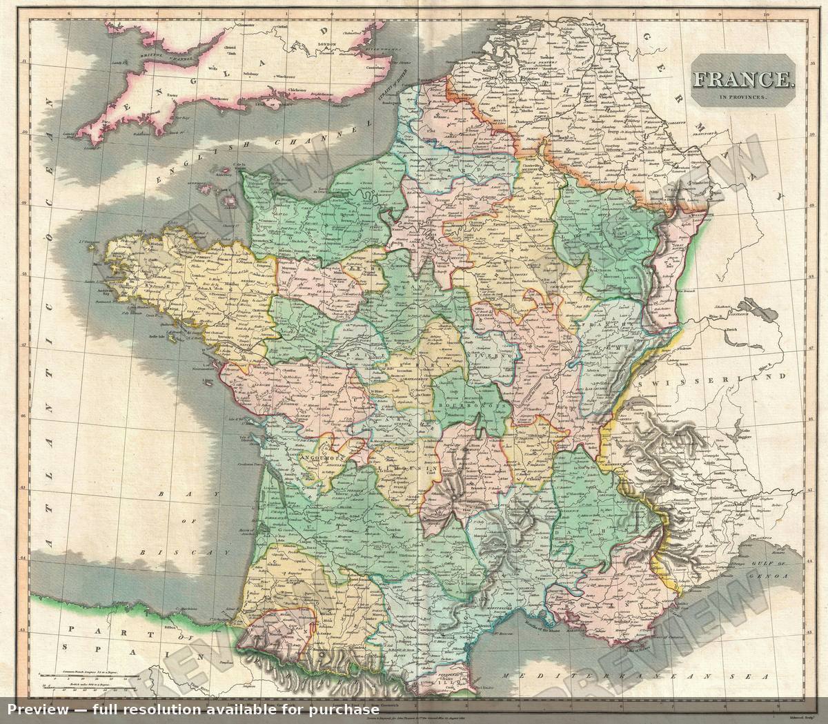 Antique map: France 3, 1814, 1814