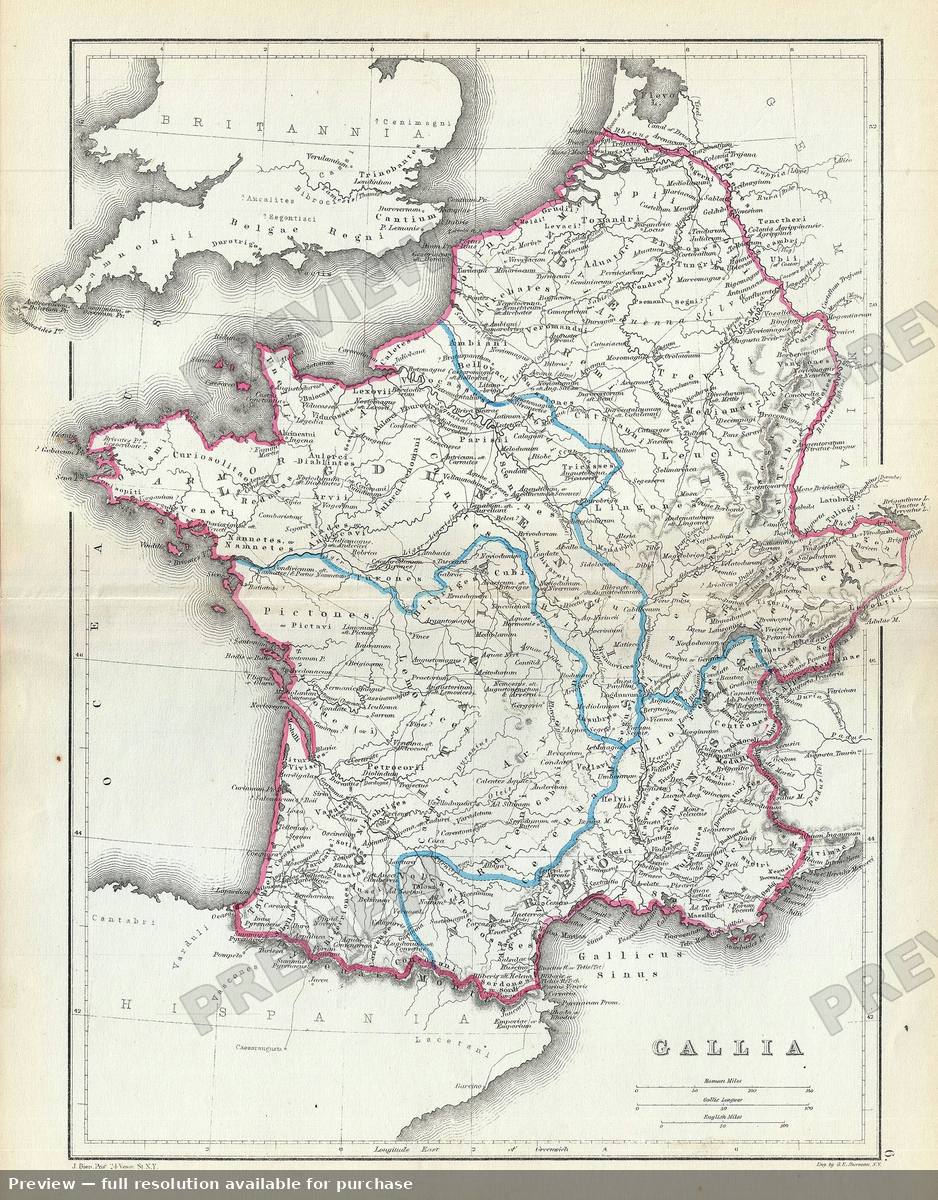 Antique map: France Ancient, 1867