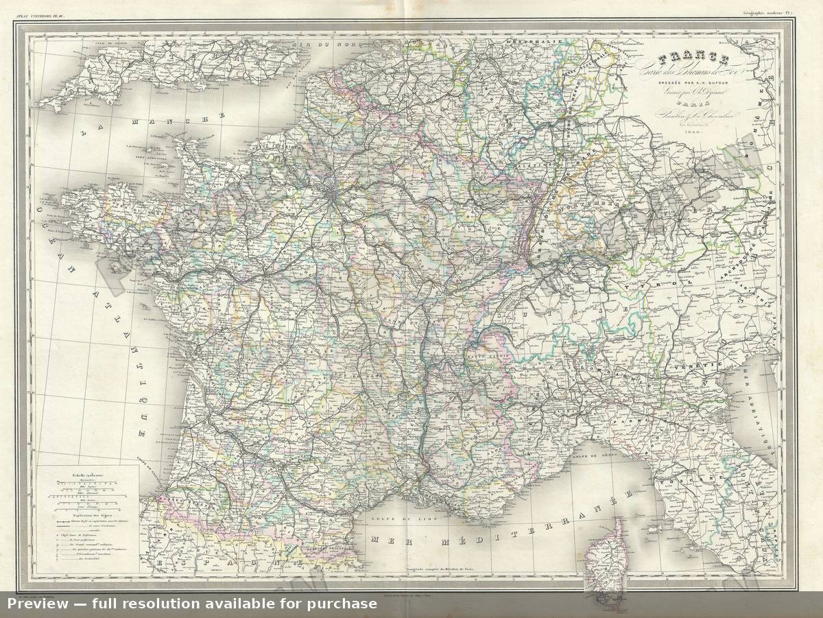 Antique map: France Chemin De Fer, 1860