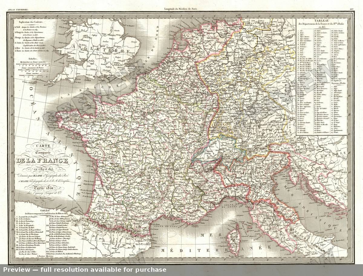 Antique map: France Compare 17891813, 1829