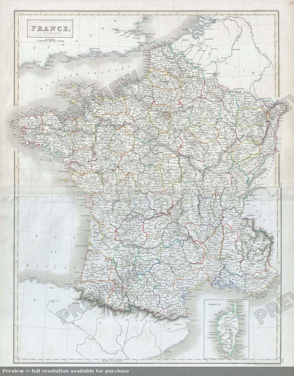 Antique map: France Departments, 1840, 1840