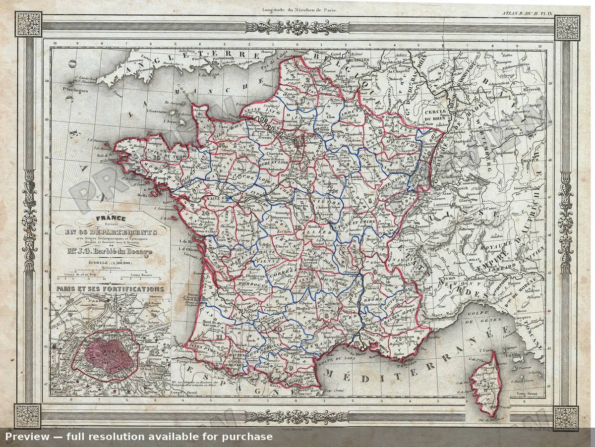 Antique map: France Departments, 1852