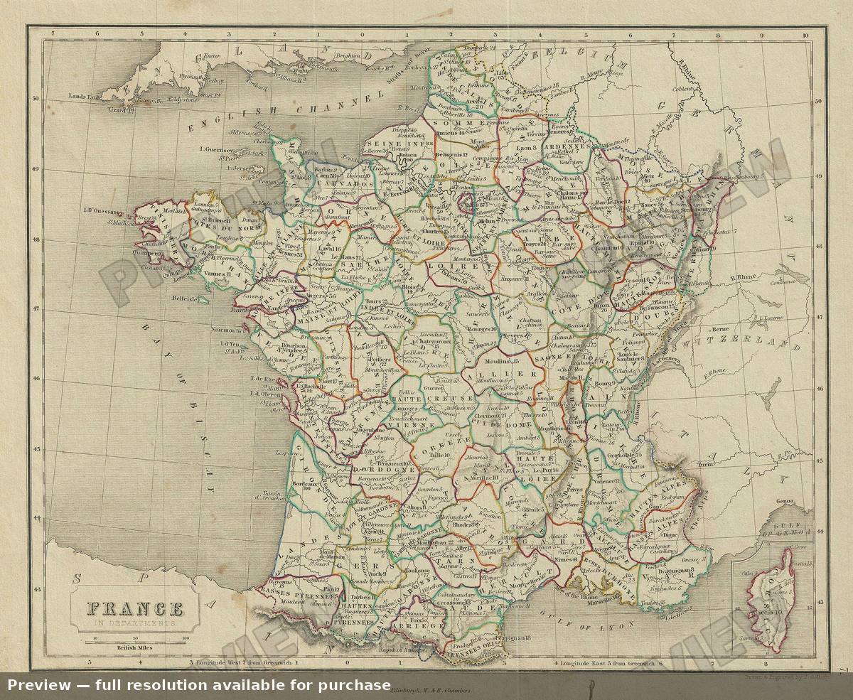 Antique map: France Departments, 1845