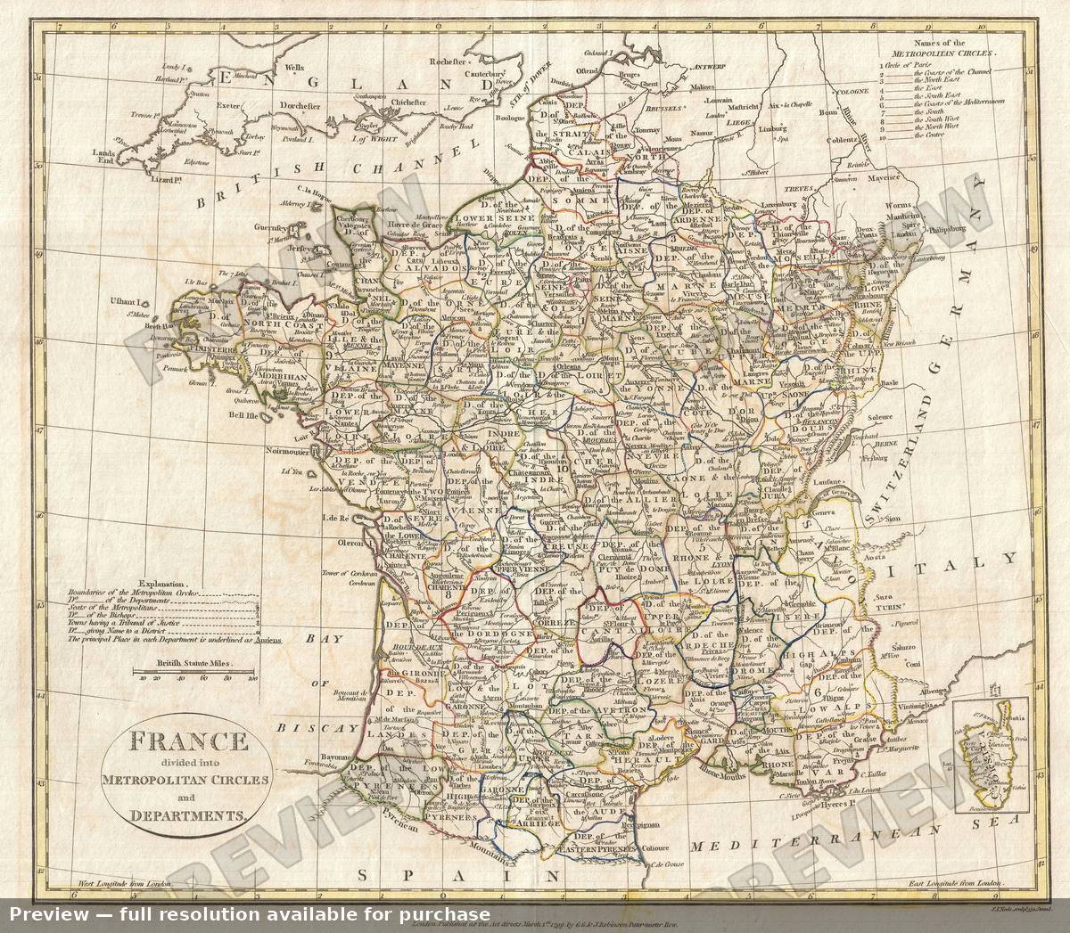 Antique map: France Departments, 1799