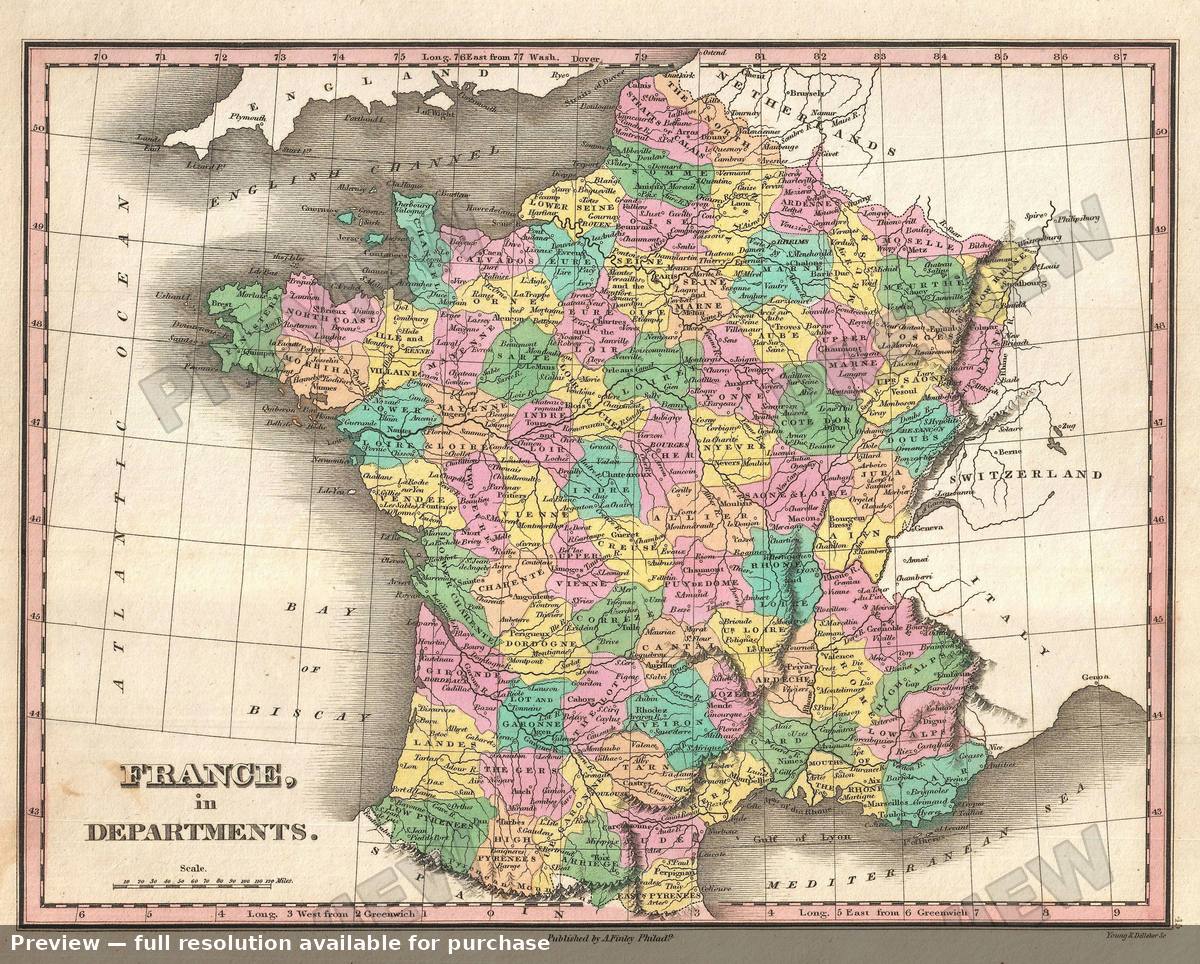 Antique map: France Departments, 1827
