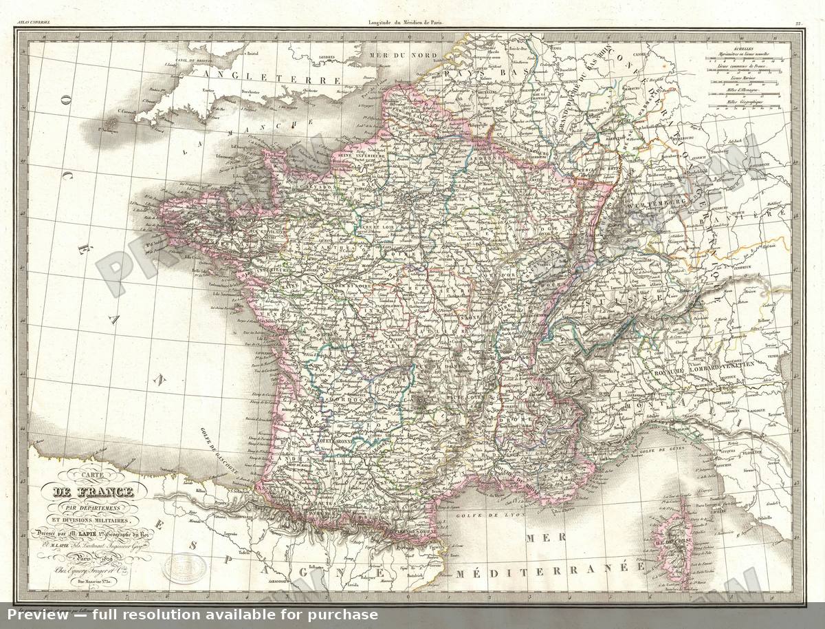 Antique map: France Departments, 1829, 1829