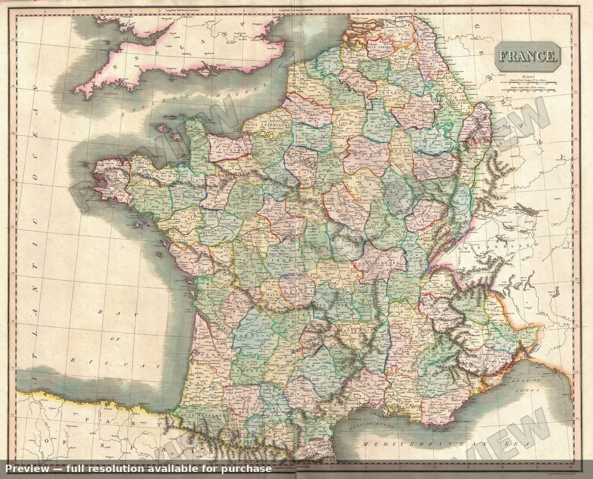 Antique map: France Departments, 1814, 1814
