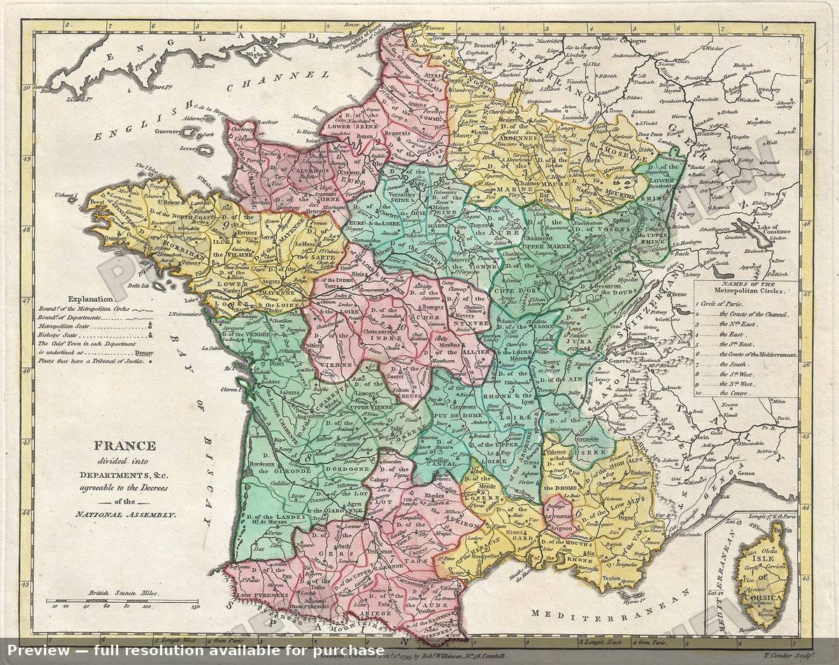 Antique map: France Departments, 1792