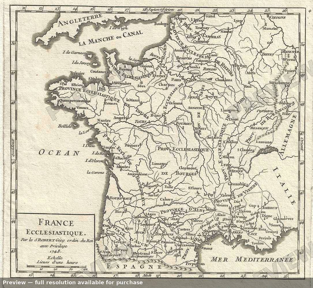 Antique map: France Ecclesiastique, 1748