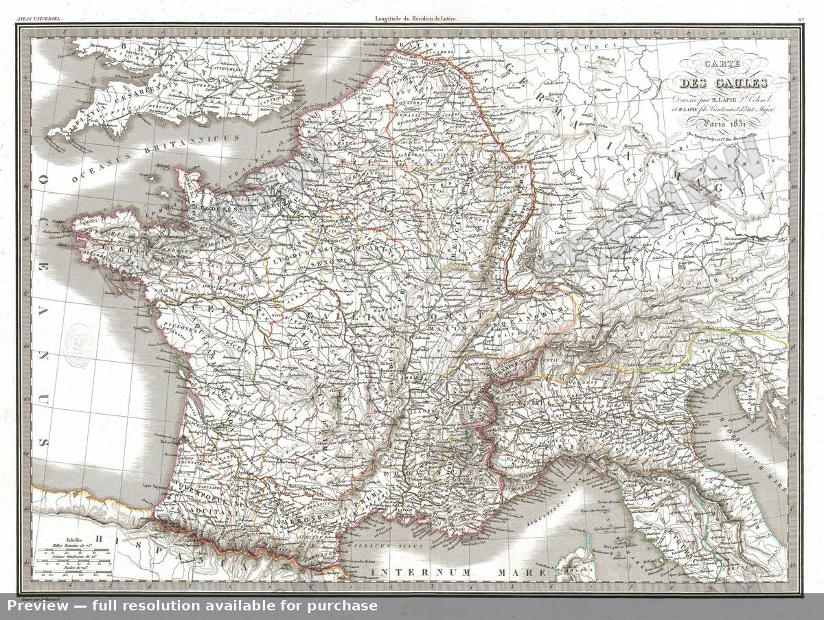 Antique map: France Gaules, 1829, 1829