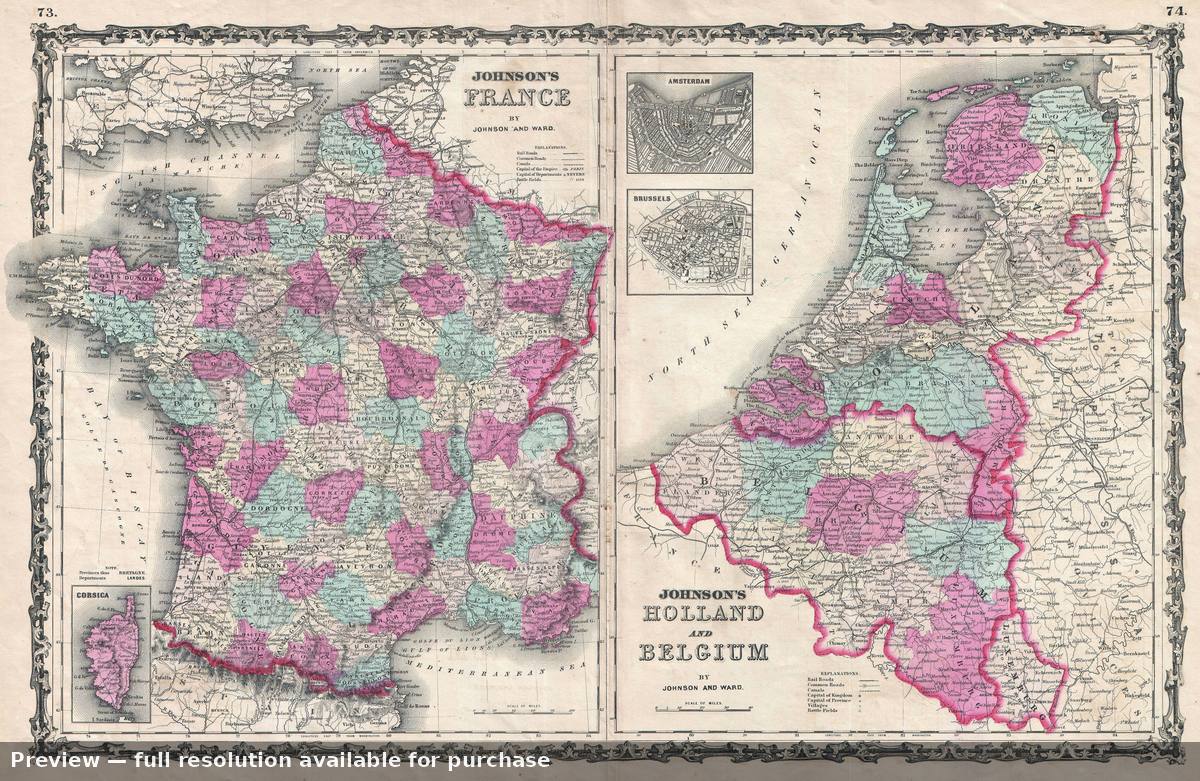Antique map: France Holland, 1862