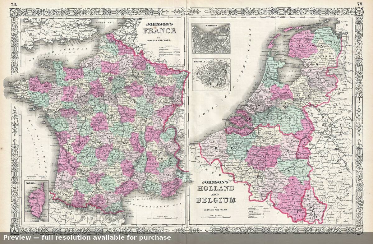 Antique map: France Holland, 1864, 1864