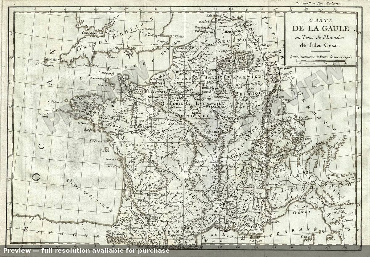Antique map: France Julius Caesar, 1782, 1782