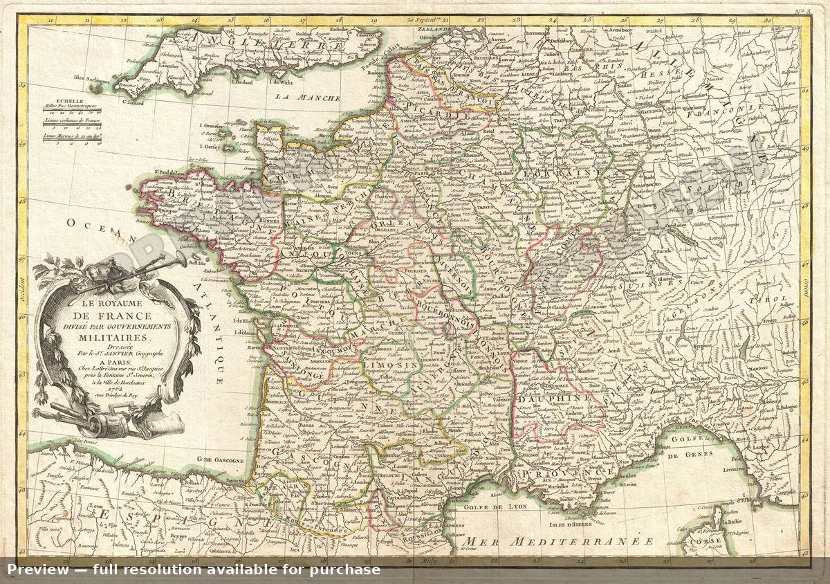 Antique map: France Mil, 1762, 1762