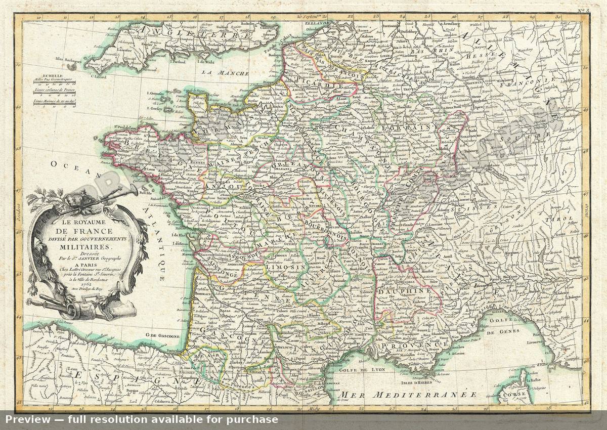 Antique map: France Mil 2, 1762, 1762
