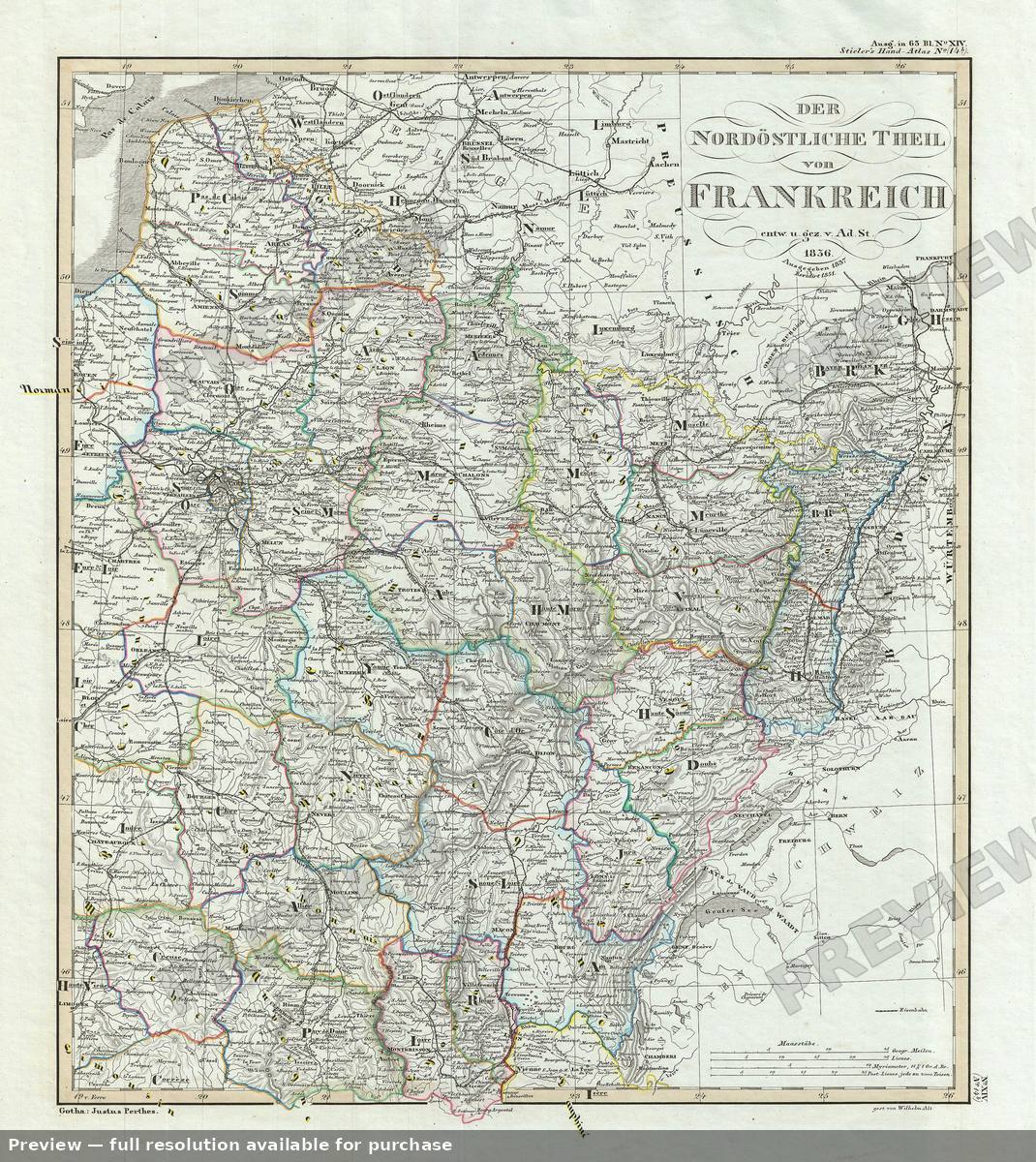 Antique map: France Northeast, 1854, 1854