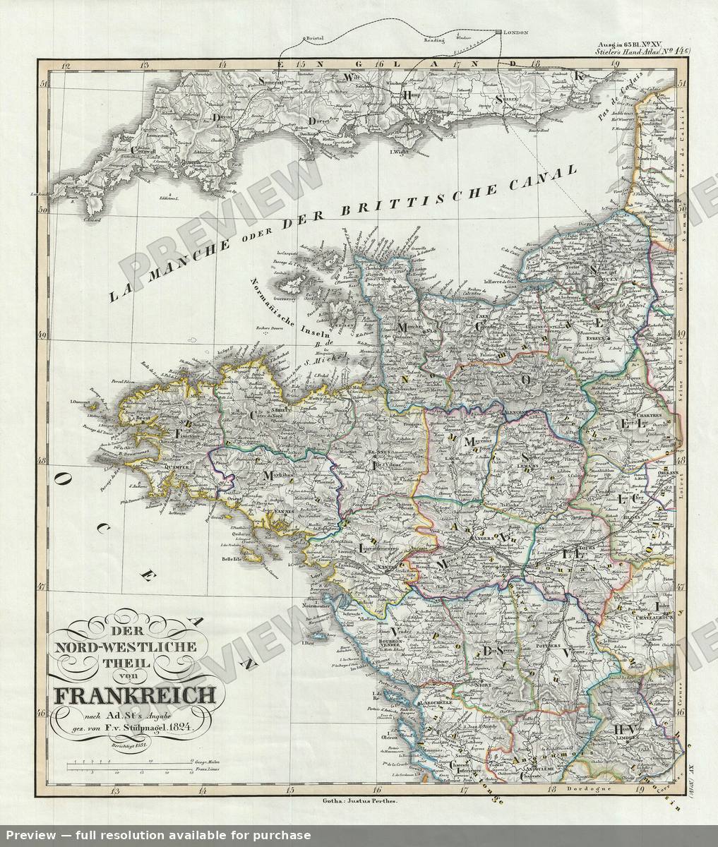 Antique map: France Northwest, 1854