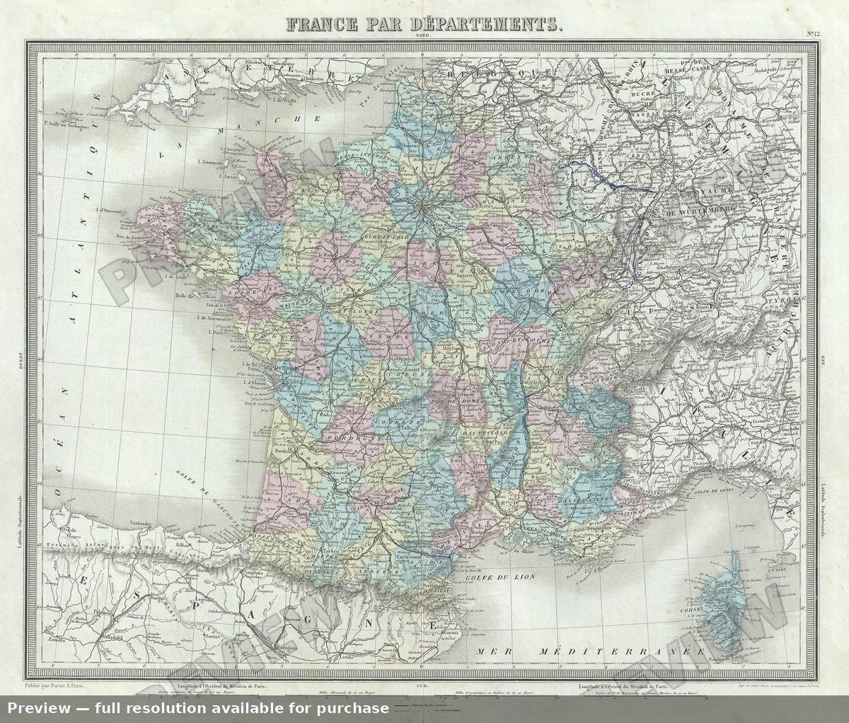 Antique map: France Par Departements, 1874