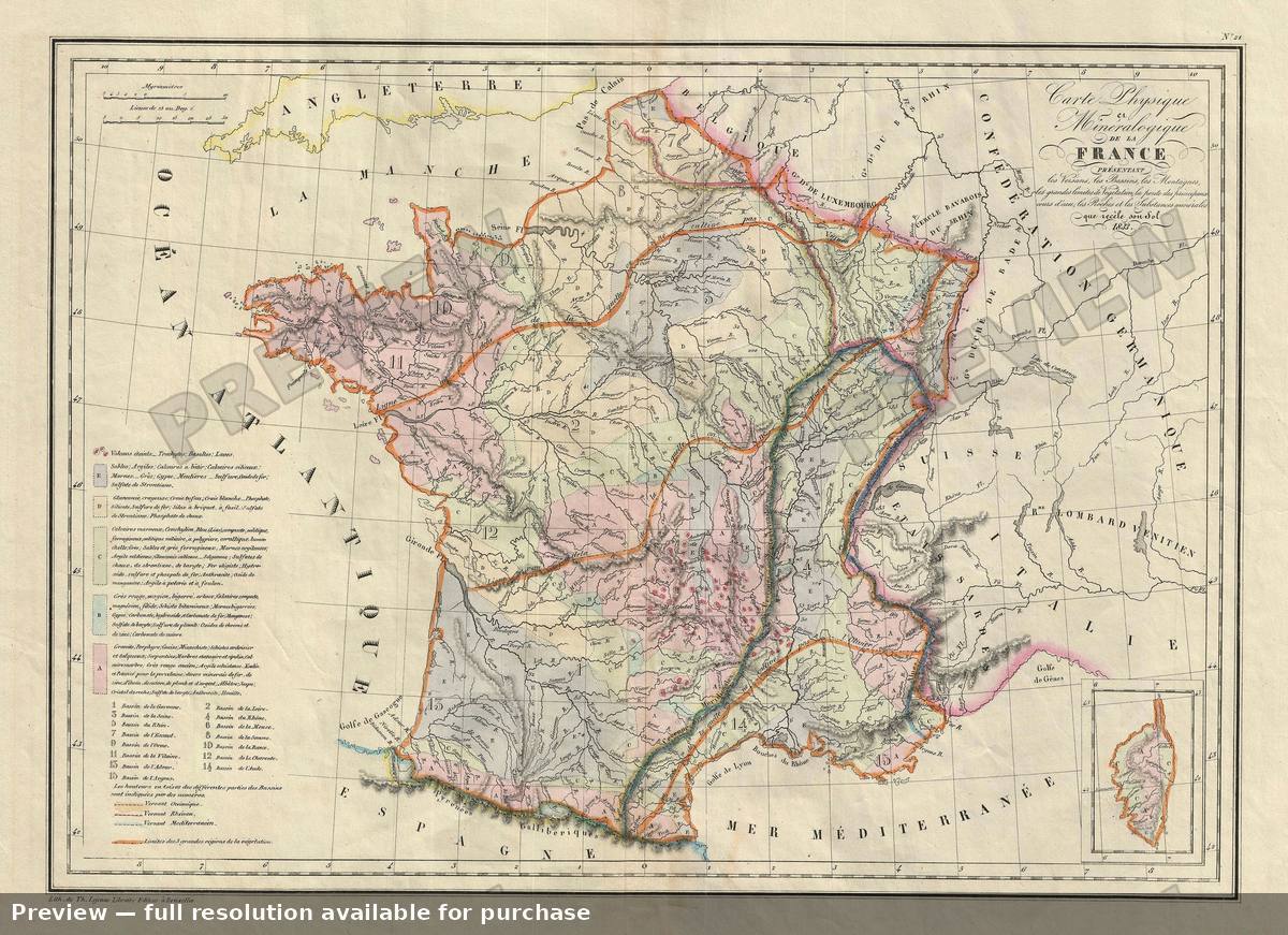 Antique map: France Physical, 1837, 1837