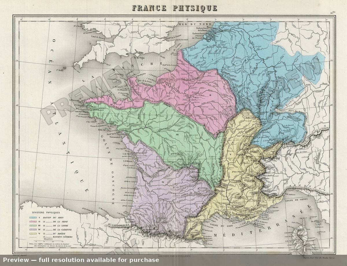 Antique map: France Physical, 1878