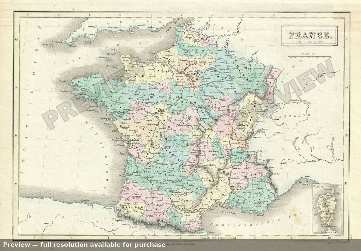 Antique map: France Province, 1851, 1851